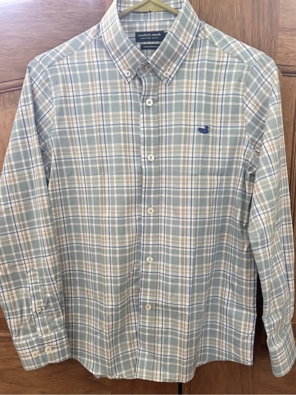 Southern Marsh Light Blue and Tan Plaid Button-Down Shirt